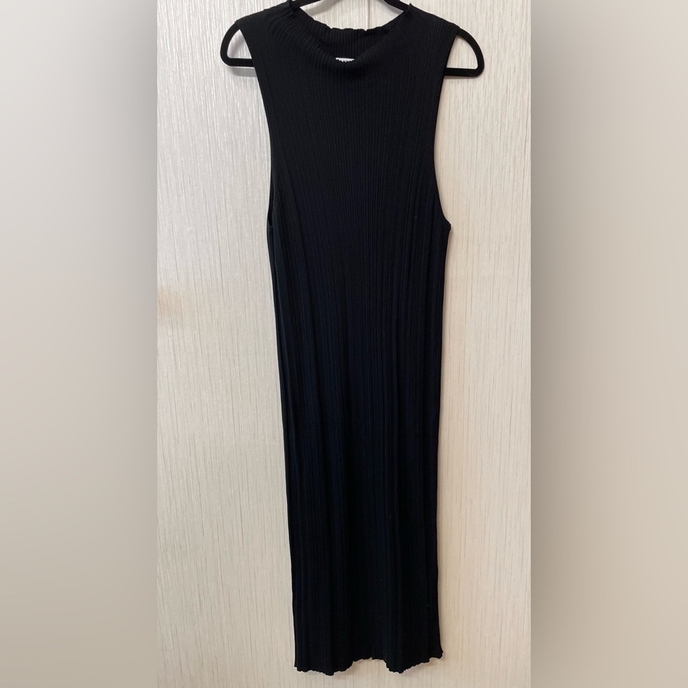NINETY PERCENT Black Ribbed Sleeveless‎ Midi Dress | Size L | Tencel Blend